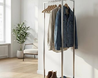 Minimalistisk klädhylla i metall med skohylla | Modern öppen garderobsställning