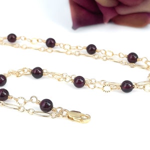 Garnet Bracelet, January Birthstone Bracelet, Wire Wrapped Bracelet, Multi Strand Bracelet, Simple Gold Bracelet, Mother&#39;s Day Gift