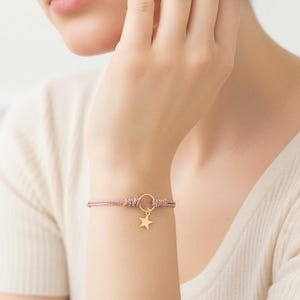 Pink Silk Cord Star Charm Bracelet: Gold Filled Details
