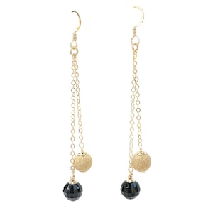 Black and Gold Long Dangle Earrings, Black Swarovski Earrings, Gold Ball Earrings, Gold Statement Earrings, Glitter Earrings, Gift for Her