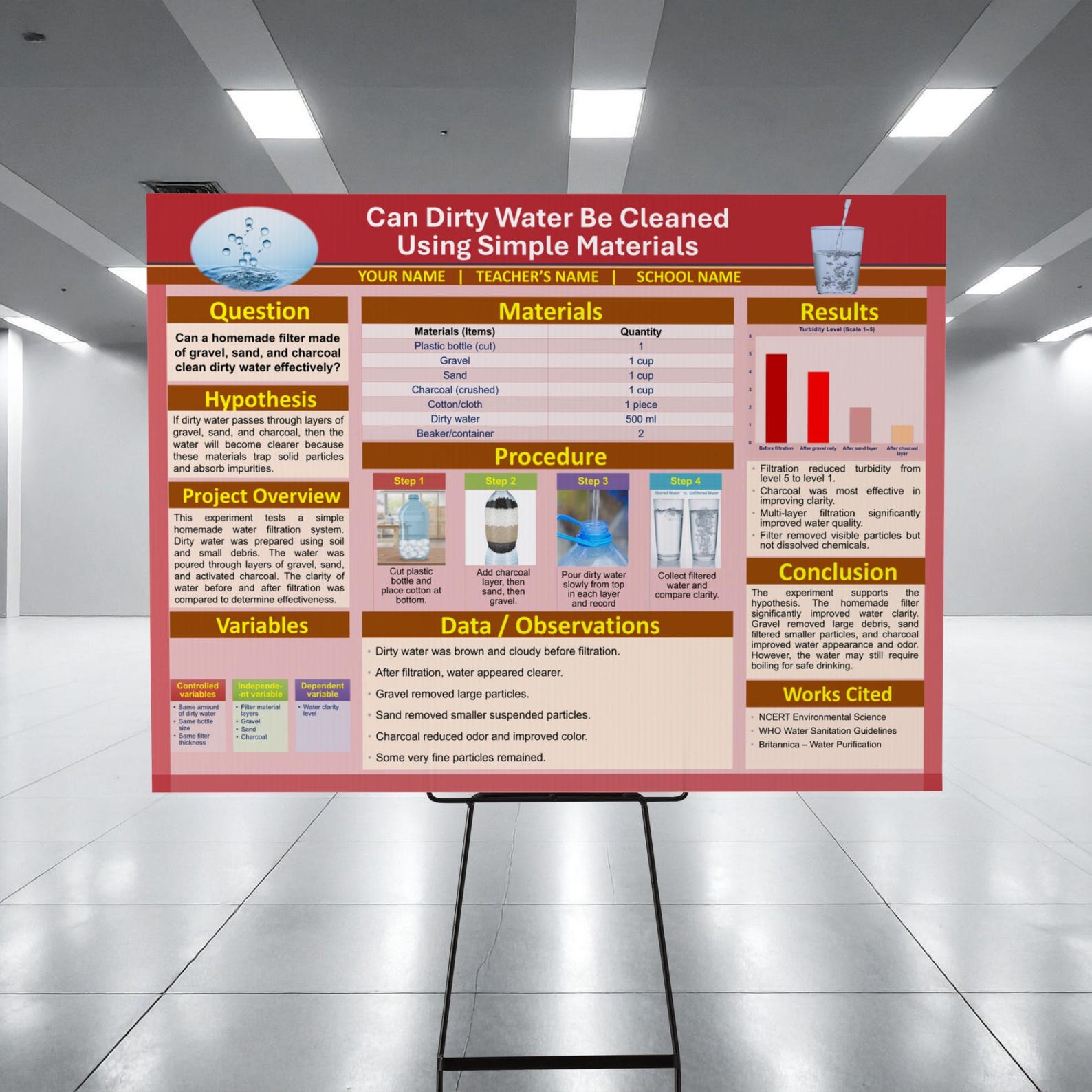 Science Fair Poster Template | Trifold Display Board 48x36 | Editable ...