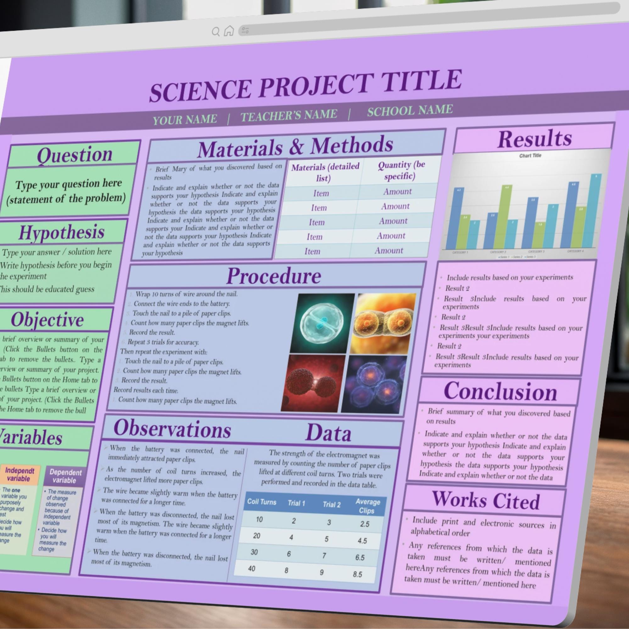 Science Fair Poster Template 48x36 Trifold Board | Editable Powerpoint ...