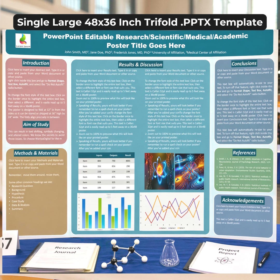 Trifold Science Fair Poster Template 48x36 | Editable Powerpoint ...