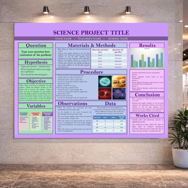 Science Fair Poster Template 48x36 Trifold Board | Editable Powerpoint ...