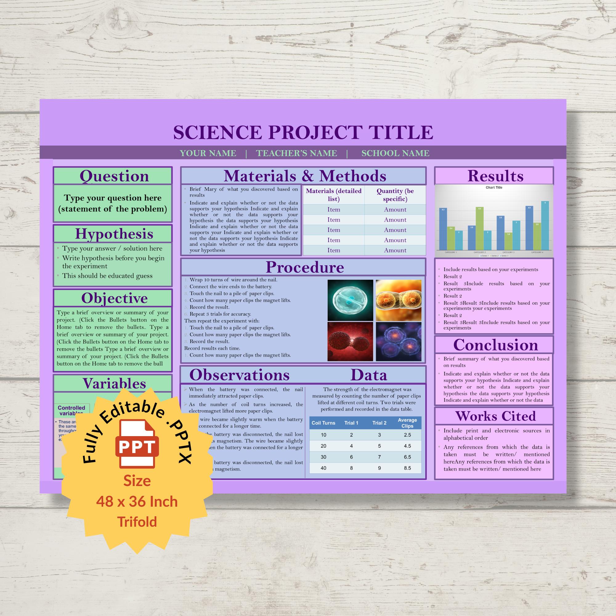Science Fair Poster Template 48x36 Trifold Board | Editable Powerpoint ...
