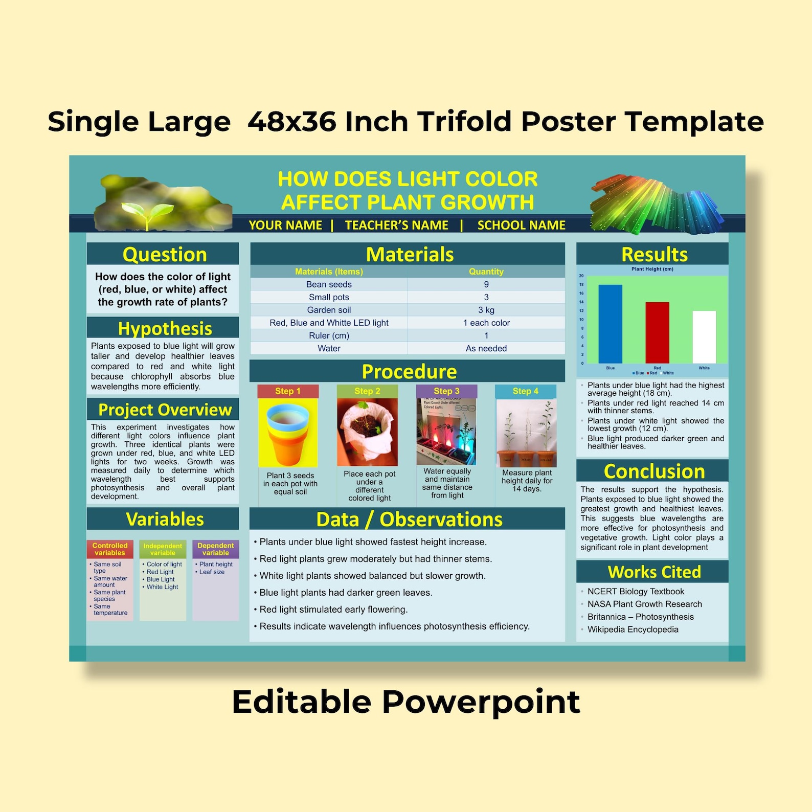 Science Fair Poster Template 48x36 | Trifold Display Board | Editable ...