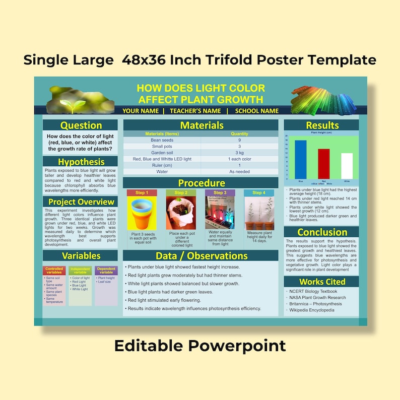 Science Fair Poster Template 48x36 | Trifold Display Board | Editable ...