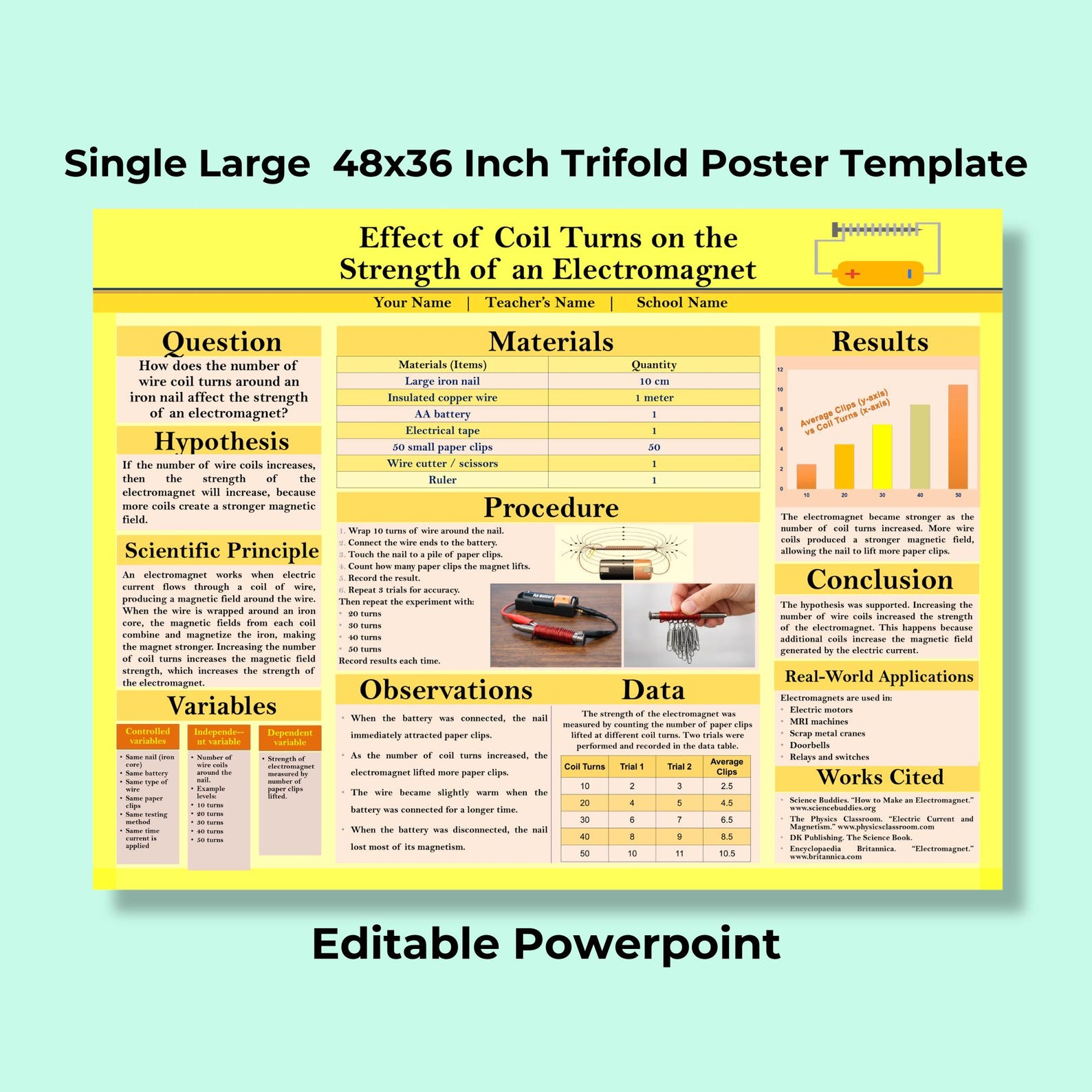 Editable Science Fair Poster Template | Trifold Display Board 48x36 ...
