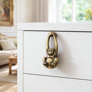 Handmade Monkey Brass Door Handle – Playful Cabinet & Drawer Hook, Housewarming Gift, Home Decor