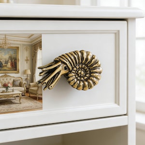 Brass Ammonite Door Handle | Handmade Nautical Cabinet Pull | Ocean-Inspired Home Decor | Housewarming Gift