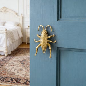 Messing krekeldeurklink en -haak – Handgemaakt op insecten geïnspireerd woondecor, housewarmingcadeau, warme natuurlijke stijl