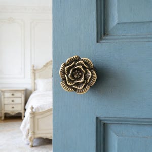 Rose Brass Door Handle | Handmade Floral Cabinet Pull | Elegant Home Decor | Housewarming Gift