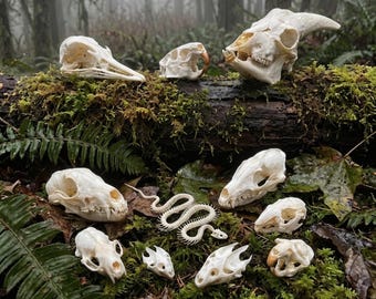 Colección de cráneos de animales reales - Ejemplares de taxidermia para arte óseo / Educación científica y decoración / Origen ético