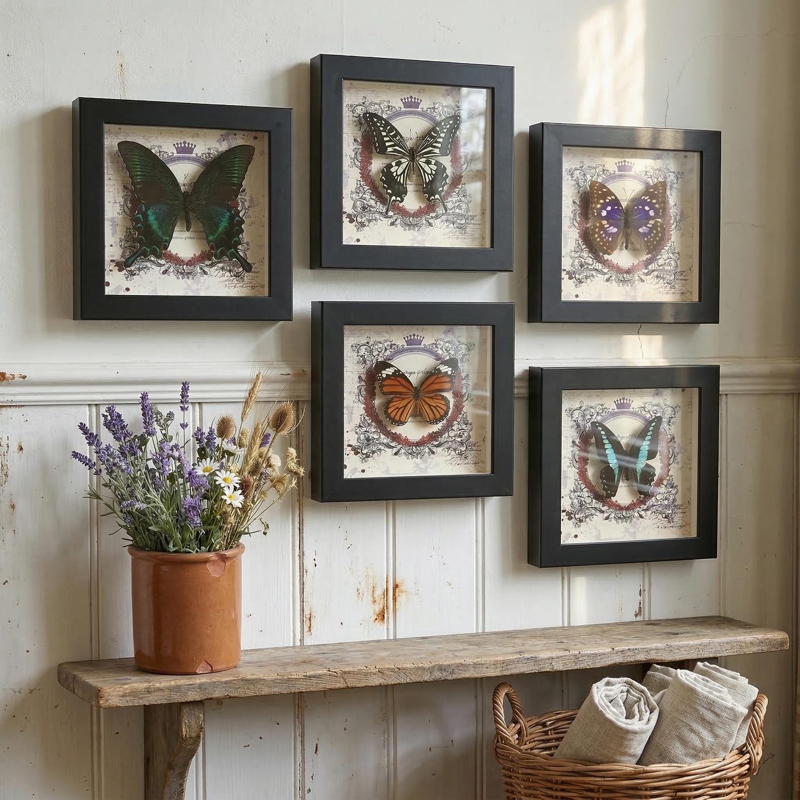 Real Butterfly Taxidermy in Wood Frame - Emerald Swallowtail, Purple Emperor, Blue Triangle | Entomology Art Wall Decor | Gift Bag