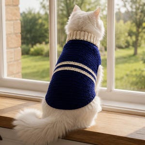 Crochet Cat Sweater Pattern Pullover Cat Jumper Kitty Vest Dress Handmade DIY Cat Coat Adjustable Pet Clothes