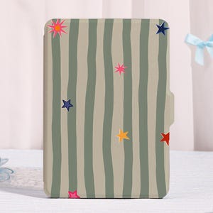 Green Stripes Kindle Case, Kindle 6/6.8/7" Case, Trendy Kindle Kobo Paperwhite Case, Kindle Paperwhite 12th/11th Case, Gift For Bookworms
