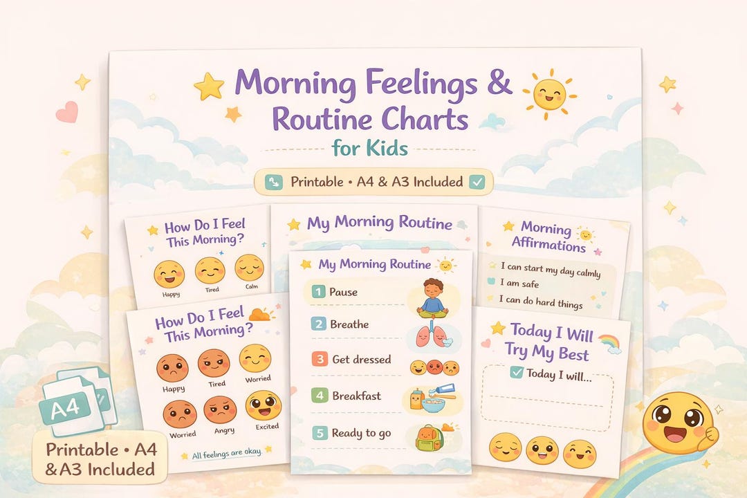 Morning Feelings & Routine Charts for Kids | Daily Routine Printable ...
