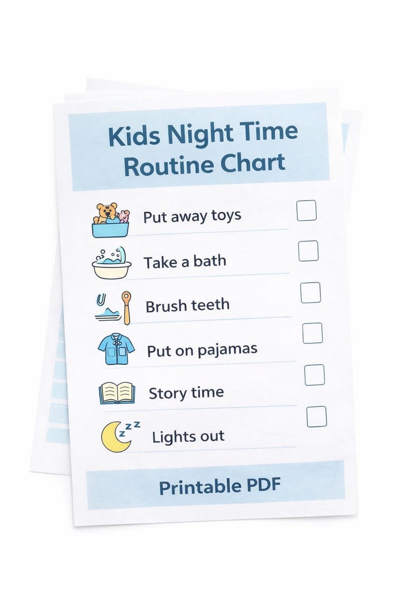 Kids Bedtime Routine Chart, Visual Checklist (PDF Printable) - Etsy