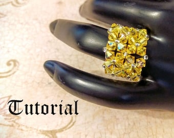 Tutorial PDF Right Angle Weave Swarovski Crystal and Lacey Seed Bead Stretchy Fashion Ring, Instant Download