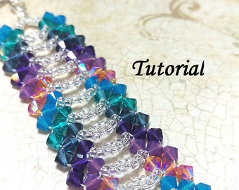 RAW Right Angle Weave Lace Swarovski Crystal and Seed Bead Bracelet Tutorial Instant Download PDF