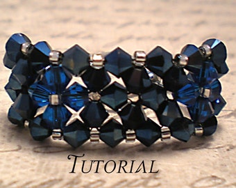 Tutorial PDF Right Angle Weave Swarovski Crystal Diamond Banded Bracelet, Instant Download