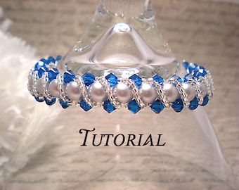 Tutorial PDF Right Angle Weave Swarovski Crystal and Pearl Bracelet with Twisting Seed Bead Overlay, Instant Download