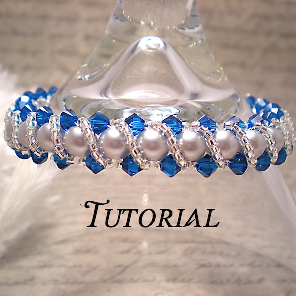 Tutorial PDF Right Angle Weave Swarovski Crystal and Pearl Bracelet with Twisting Seed Bead Overlay, Instant Download