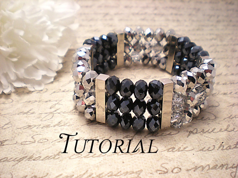 Tutorial PDF Swarovski Crystal Two Toned Sterling Silver Cuff Bangle Bracelet, Instant Download image 1