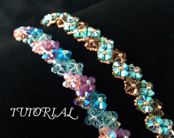 Tutorial PDF Right Angle Weave Swarovski Crystal Flower Tennis Bracelet, Instant Download