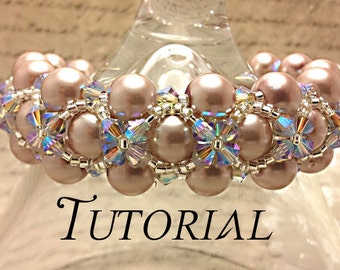 Tutorial PDF Right Angle Weave Swarovski Pearl and Crystal Floral Bracelet, Instant Download