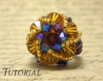 Tutorial PDF Right Angle Weave Star Burst Swarovski Crystal Ring, Instant Download