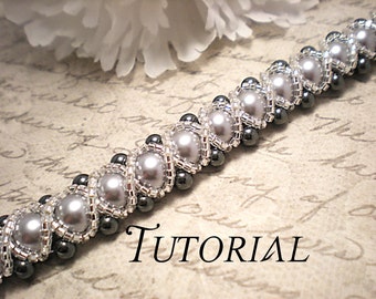 Tutorial PDF Right Angle Weave Swarovski Pearl Braided Bracelet with a Glass Seed Bead Overlay, Instant Download