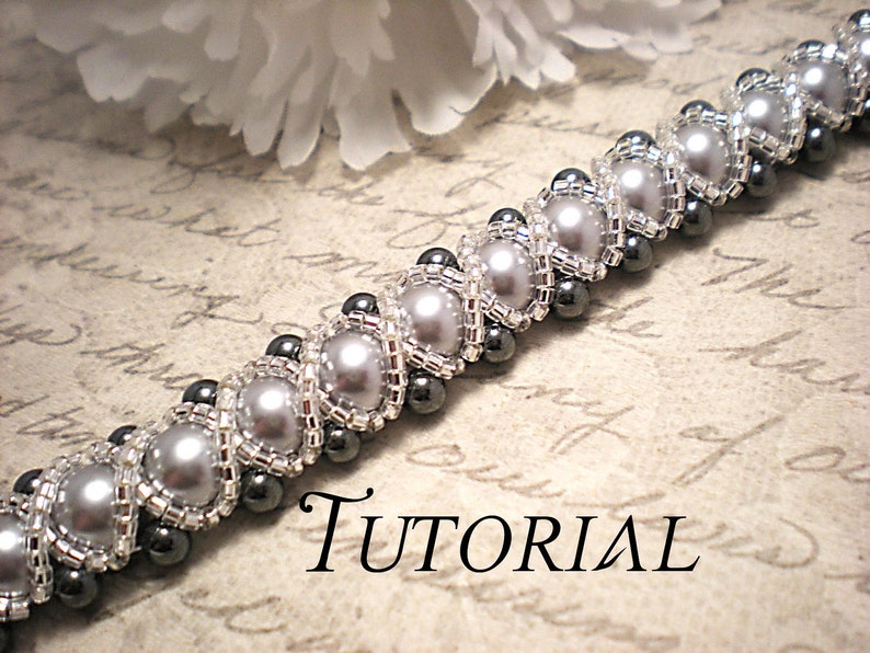 Tutorial PDF Right Angle Weave Swarovski Pearl Braided Bracelet with a Glass Seed Bead Overlay, Instant Download image 1