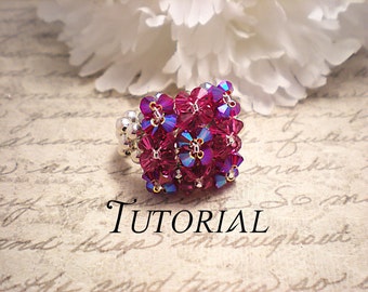 Tutorial PDF Right Angle Weave Swarovski Crystal Pillow Top Stretch Cocktail Ring, Instant Download