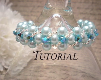 Tutorial PDF Right Angle Weave Swarovski Pearl Bracelet with Twisting Seed Bead and Crystal Overlay, Instant Download