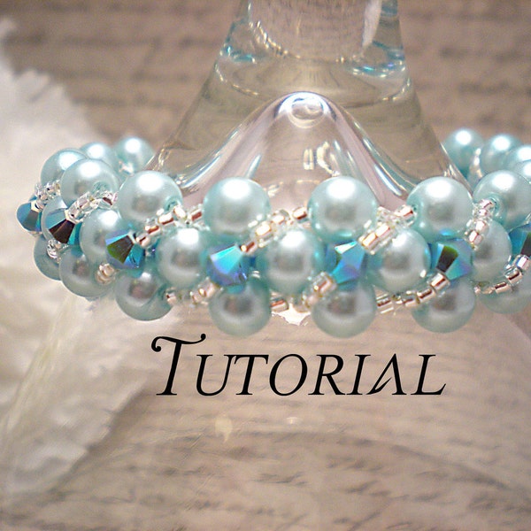 Tutorial PDF Right Angle Weave Swarovski Pearl Bracelet with Twisting Seed Bead and Crystal Overlay, Instant Download