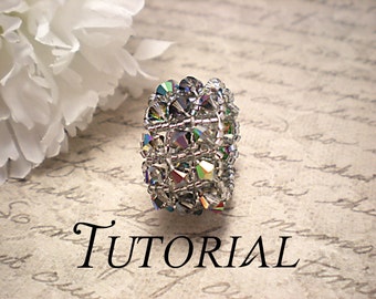 Tutorial PDF Right Angle Weave Swarovski Crystal Embellished Ring, Instant Download