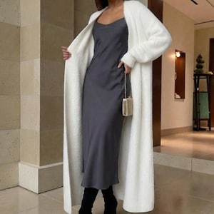 レディースロングニットカーディガン｜オーバーサイズオープンフロントカーディガン｜着心地の良い冬用重ね着セーター