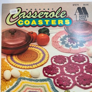 Discontinued Annie's Attic Crochet Leaflet #87C73 Crochet Casserole Coasters 8 Designs by Deborah Levy-Hamburg ©1993