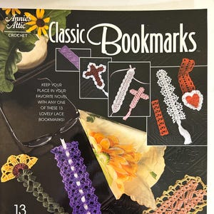 Wycofana ze sprzedaży ulotka Annie's Attic Crochet # 878511 © 2008 Classic Bookmarks 13 wzorów koronek różnych artystów Wspaniałe pomysły na prezenty!