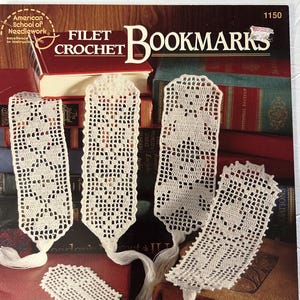 Eingestellte American School of Needlework Lesezeichen #1150 Filet Crochet Lesezeichen 12 Designs von Sharon Compton ©1992