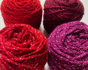 Sparkly Little Yarn Cakes Shades of Red Metallic Iridescent Twinkle (4) 1oz 28g for Crafts Knitting Crochet Scrap Yarn Projects Weaving 45g