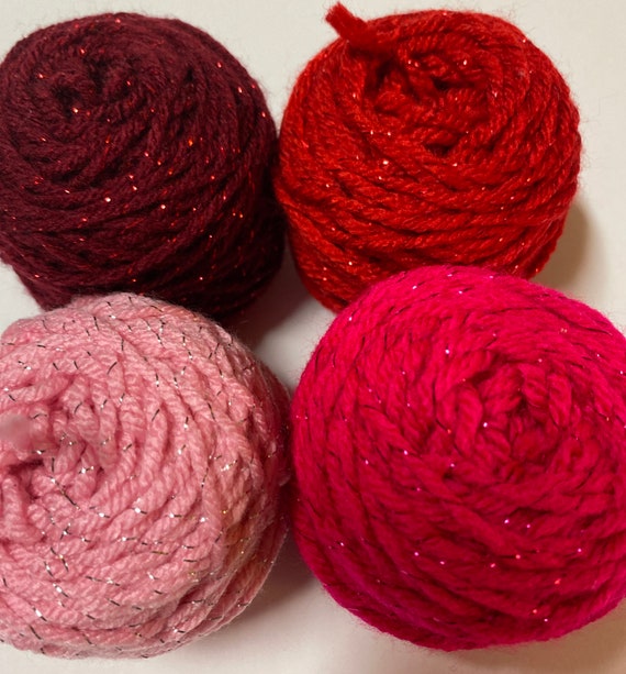 Sparkly Little Yarn Cakes Shades of Red & Pink Metallic Iridescent 4 1oz  28g for Crafts Knitting Crochet Scrap Yarn Projects Weaving 45e 