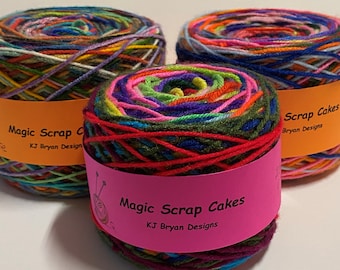Magic Scrap Yarn Cakes for Knitting, Crochet Scrap Projects  (Solid Color Yarn Cakes)