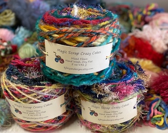 Magic Scrap CRAZY Yarn Cakes Novelty Specialty Scrap Yarn 5oz Mixed Fibers for Knitting Crochet Scrap Projects Yarn Art Weaving Kid Crafts
