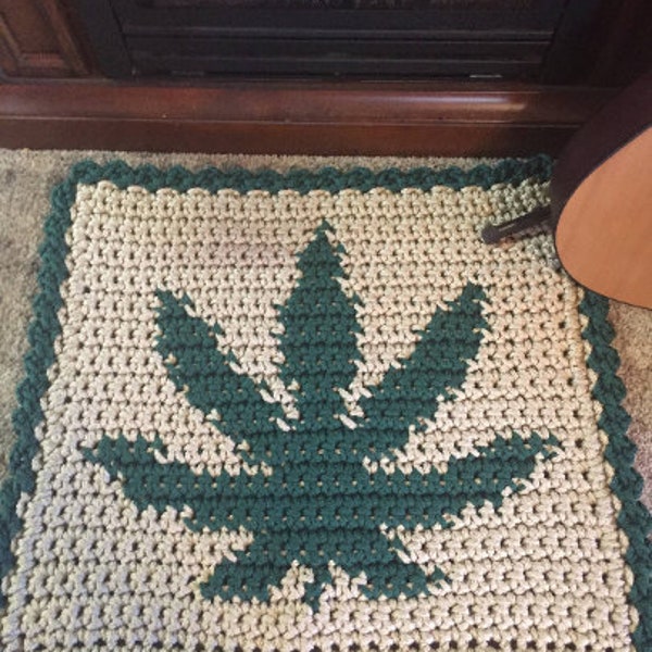 GEHAAKT PATROON Marihuanablad Rag Rug of Polyolefin Indoor Outdoor Mat