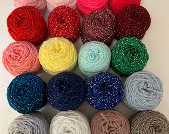 Sparkly Little Yarn Cakes Mixed Acrylic Iridescent Metallic Yarn (20) 1oz 50 yds each Crafts Knitting Crochet Scrap Yarn Projects Weaving