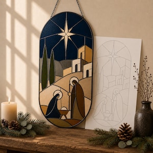 Christmas Stained Glass Pattern Bundle, 6 Christmas Designs, Santa, Deer, Angel, Nativity, Star & Tree, PDF SVG