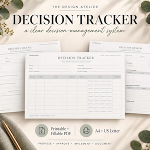 Project Decision Tracker: 3-Page Decision Log & Approval Record, Printable + Fillable PDF