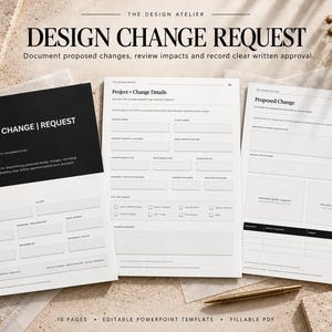 Interior Design Change Request Template | Editable PowerPoint + Fillable PDF | Client Approval, Cost & Programme Review